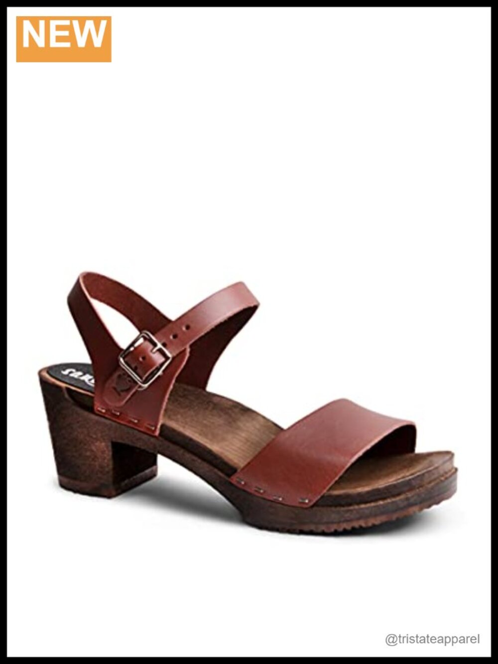 Handmade Swedish Wood Clogs Full Grain Leather Ankle Strap Sandals High Heel